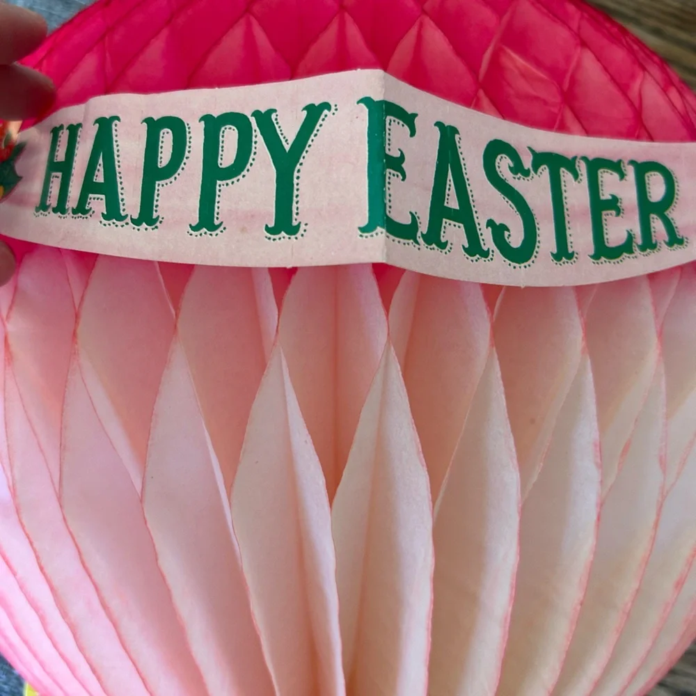 Vintage Easter Honeycomb Pink Balloon Bunny  Decoration Made in Denmark Lot of 2